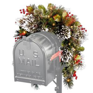 National Tree Company 36 in. Wintry Pine Mailbox Swag with Battery Operated Warm White LED Lights-WP1-300-3MB-1 300487277