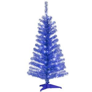 National Tree Company 4 ft. Blue Tinsel Artificial Christmas Tree with Clear Lights-TT33-307-40 300487964