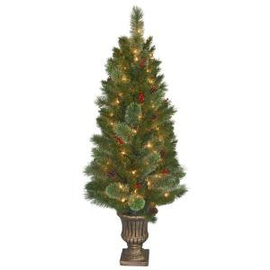 National Tree Company 4.5 ft. Cashmere Cone and Berry Decorated Potted Artificial Christmas Tree in Urn with 100 Clear Lights-CCB19-45LO 205952968