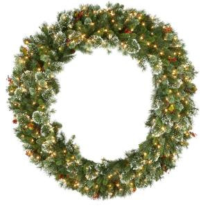National Tree Company 60 in. Wintry Pine Artificial Wreath with 300 Clear Lights-WP1-300-60W 205982354
