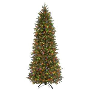 National Tree Company 7-1/2 ft. Feel Real Jersey Fraser Pencil Slim Fir Hinged Artificial Christmas Tree with 650 Multicolor Lights-UL-PEJF1-363-75 207183279