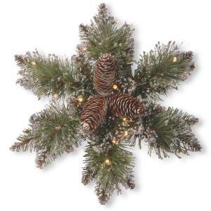 National Tree Company Glittery Bristle Pine 14 in. Artificial Snowflake with Battery Operated Warm White LED Lights-GB1-300L-14SB-1 300154627