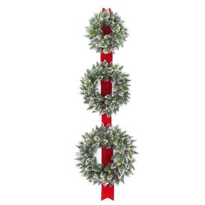 National Tree Company Glittery Bristle Triple 77 in. Artificial Wreath Door Hang with Battery Operated Warm White LED Lights-GB1-300LT-18W-B 300154656