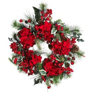 Nearly Natural 22 in. Holiday Hydrangea Wreath-4661 100653811