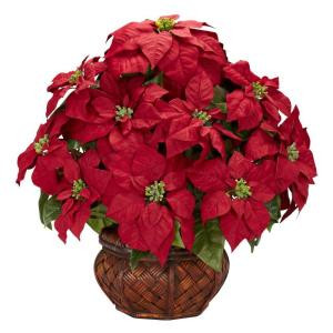 Nearly Natural 22.0 in. H Red Poinsettia with Decorative Planter Silk Arrangement-1265 203141465