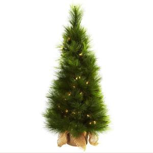 Nearly Natural 3 ft. Artifiicial Christmas Tree with Burlap Bag and Clear Lights-5372 204688162