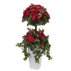 Nearly Natural 4 ft. Poinsettia Berry Topiary with Decorative Planter-5941 301690951