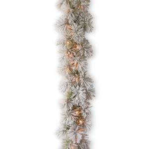 Snowy Bristle Pine 9 ft. Garland with Clear Lights-SNP1-307-9B-1 300330585