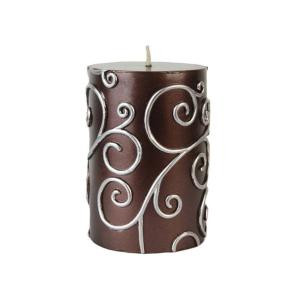 Zest Candle 3 in. x 4 in. Brown Scroll Pillar Candle Bulk (12-Case)-CPS-005_12 203363192