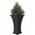 16 in. x 28 in. Black Polyethylene Plastic Heritage Planter with Artificial Pine Needle Holiday Arrangement-HPCA3000B 205613678