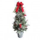 4 ft. Indoor/Outdoor Pre-Lit Artificial Porch Christmas Tree with Clear UL Lights and Pinecones-2381350HD 301345423