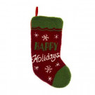 Glitzhome 19 in. Red Polyester/Acrylic Hooked Christmas Stocking with Happy Holidays-JK13405A 207053493