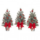 Home Accents Holiday 15 in. H Snowy Silver Glitter Mini Pine Trees in J-O-Y Buckets Set-2397060HD 301685203