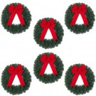 Home Accents Holiday 20 in. Unlit Artificial Christmas Wreath with Red Bow (Set of 6)-2109940HDX6 301685019