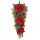 Home Accents Holiday 30 in. Pre-Lit LED Gold Glitter Cedar and Mixed Pine Teardrop with Burgundy Poinsettias and Warm White Lights-2400040HDY-2 301683176