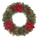 Home Accents Holiday 30 in. Unlit Artificial Christmas Mixed Pine Wreath with Burgundy Poinsettias-2400030HDY-2 301682277