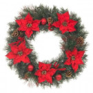 Home Accents Holiday 30 in. Unlit Artificial Christmas Mixed Pine Wreath with Red Poinsettias and Pinecones-2399450HD 301682581