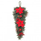 Home Accents Holiday 32 in. Unlit Mixed Pine Swag with Red Poinsettias-2399470HD 301684725