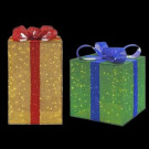 Home Accents Holiday 35 in. and 28 in. LED Lighted Tinsel Gift Box (Set of 2)-TY699+763-1614 206963130