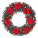 Home Accents Holiday 48 in. Unlit Artificial Christmas Wreath with Red Poinsettias-2399870HDY-2 301685087