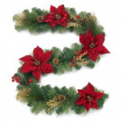 Home Accents Holiday 6 ft. Gold Glitter Cedar and Mixed Pine Garland with Burgundy Poinsettias-2400050HDY-2 301684630