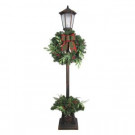 Home Accents Holiday 7 ft. Pre-lit Woodmore Artificial Lamp Post With Warm White LED Light Decorated With Pinecones And Berries-SEYI710019THD 301683300
