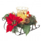 Home Accents Holiday 8.5 in. H Metal Sleigh with Poinsettias and LED Timer Candle in Glass Hurricane-2404670HD 301695175