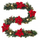 Home Accents Holiday 9 ft. Pre-Lit Artificial Garland with Poinsettias-2399800HD 301685216