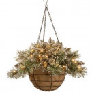 National Tree Company 20 in. Glittery Bristle Pine Hanging Basket with Battery Operated Warm White LED Lights-GB3-300-20H-B1 300487193