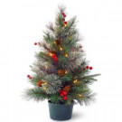 National Tree Company 24 in. Feel-Real Colonial Small Wrapped Tree with Battery Operated LED Lights-PECO1-300-20-B1 300478244