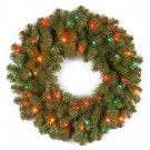 National Tree Company 24 in. Kincaid Spruce Artificial Christmas Wreath with Multicolor Lights-KCDR-24WRLO-1 300182873