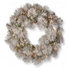 National Tree Company 24 in. Snowy Bristle Pine Artificial Wreath with Battery Operated Warm White LED Lights-SNP1-307-24W-B1 300154672