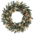 National Tree Company 30 in. Copenhagen Blue Spruce Artificial Wreath with 9 Flocked Cones and 100 Clear Lights-PECG3-300-30W 206084834