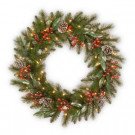 National Tree Company 30 in. Frosted Pine Berry Wreath with Battery Operated LED Lights-FPB-300-30WB-1 303200894