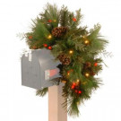 National Tree Company 36 in. Decorative Collection White Pine Mailbox Swag with Battery Operated Warm White and Red LED Lights-DC13-116-36MB-1 300487156