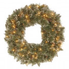 National Tree Company Glittery Bristle Pine 24 in. Artificial Wreath with Battery Operated Warm White LED Lights-GB3-300-24W-B1 300154653