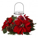 Nearly Natural 8.75 in. Poinsettia Pine and Pine Cone Candelabrum-4875 301690952