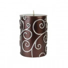 Zest Candle 3 in. x 4 in. Brown Scroll Pillar Candle Bulk (12-Case)-CPS-005_12 203363192